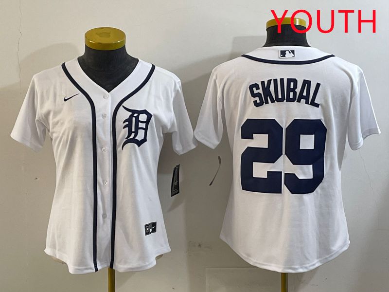 Youth Detroit Tigers #29 Skubal White Game 2025 Nike MLB Jersey style 1->youth mlb jersey->Youth Jersey